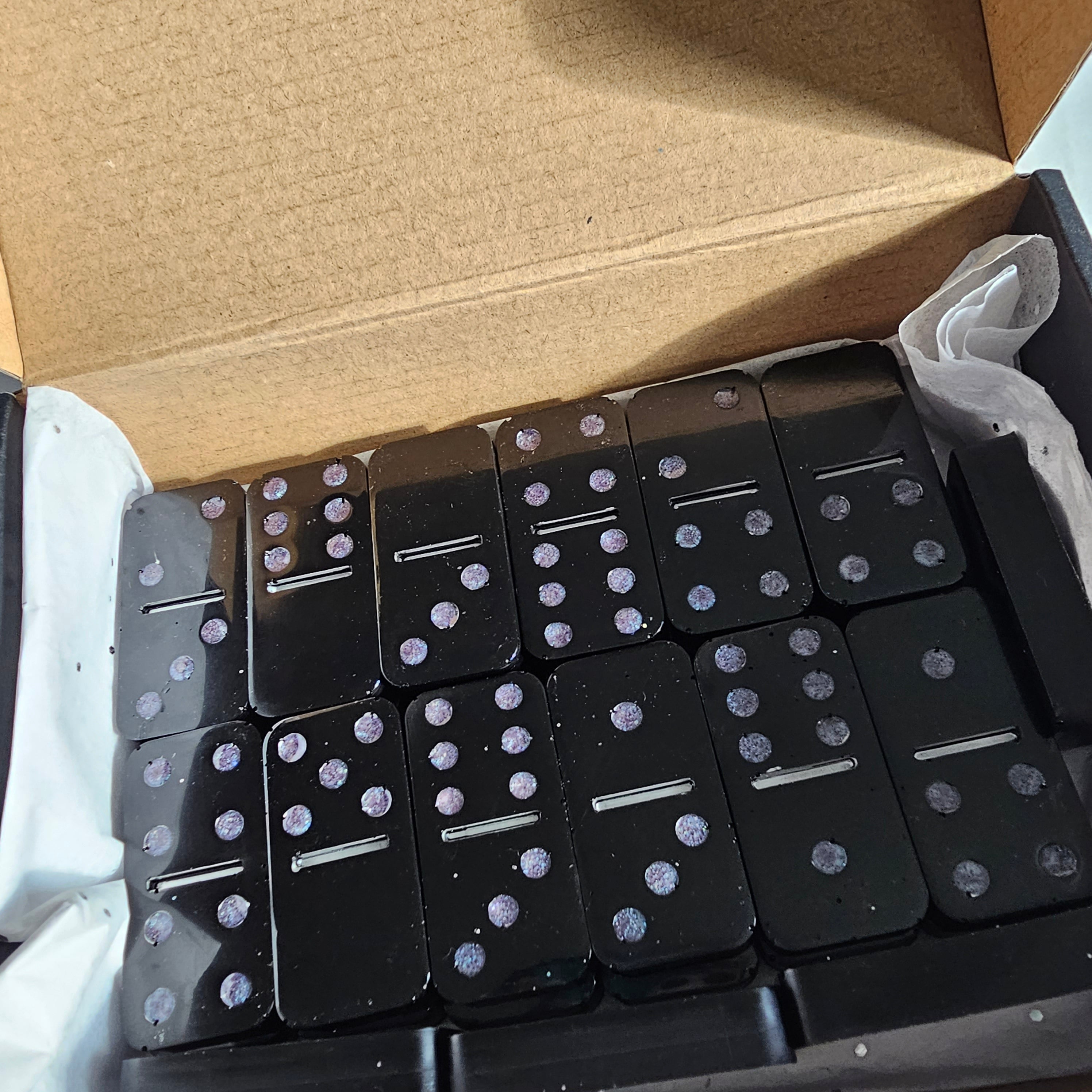 Domino Set - Abstract Black with Purple Holographic Dots