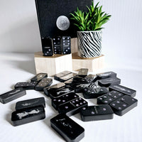 Domino Set - Abstract Black with Purple Holographic Dots