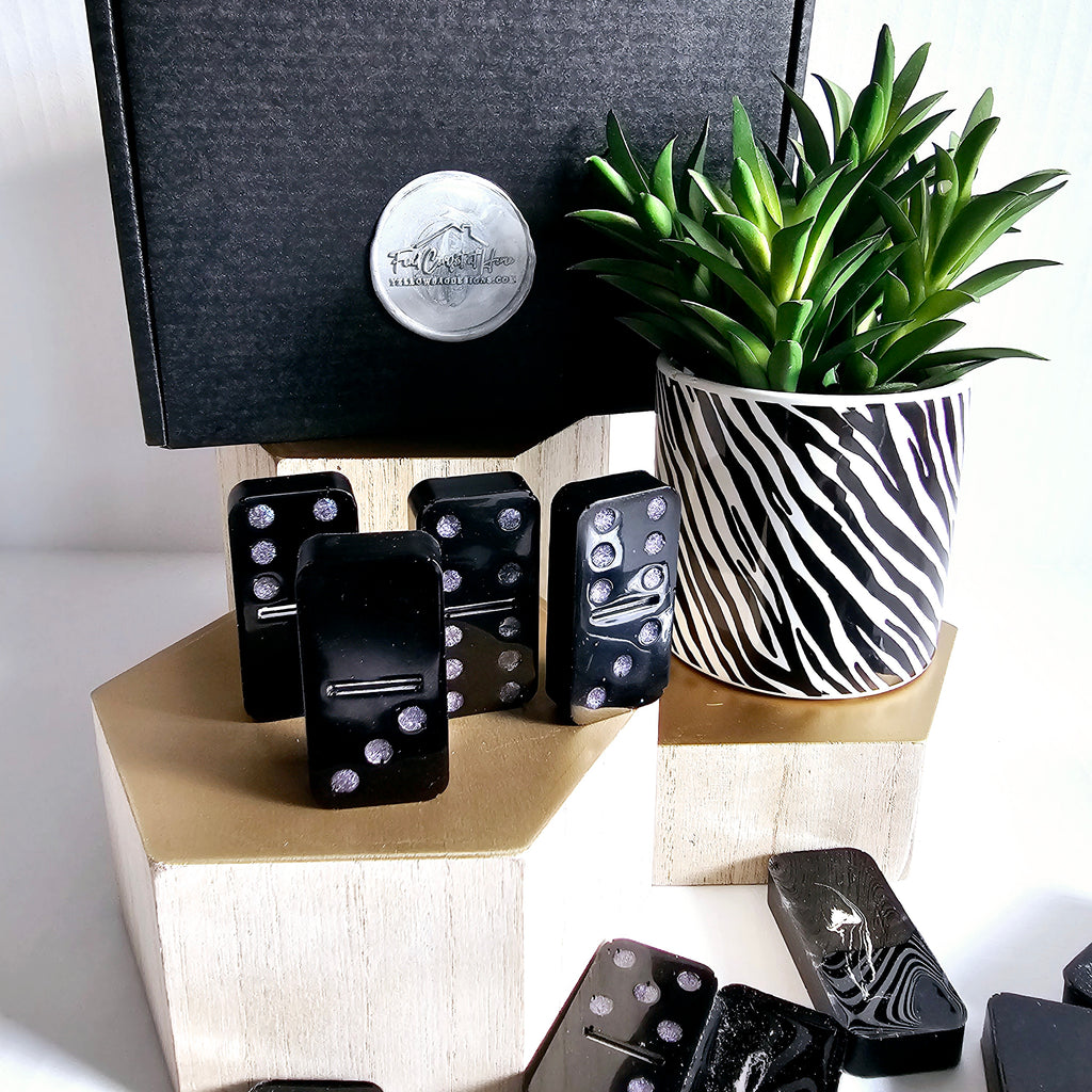 Domino Set - Abstract Black with Purple Holographic Dots