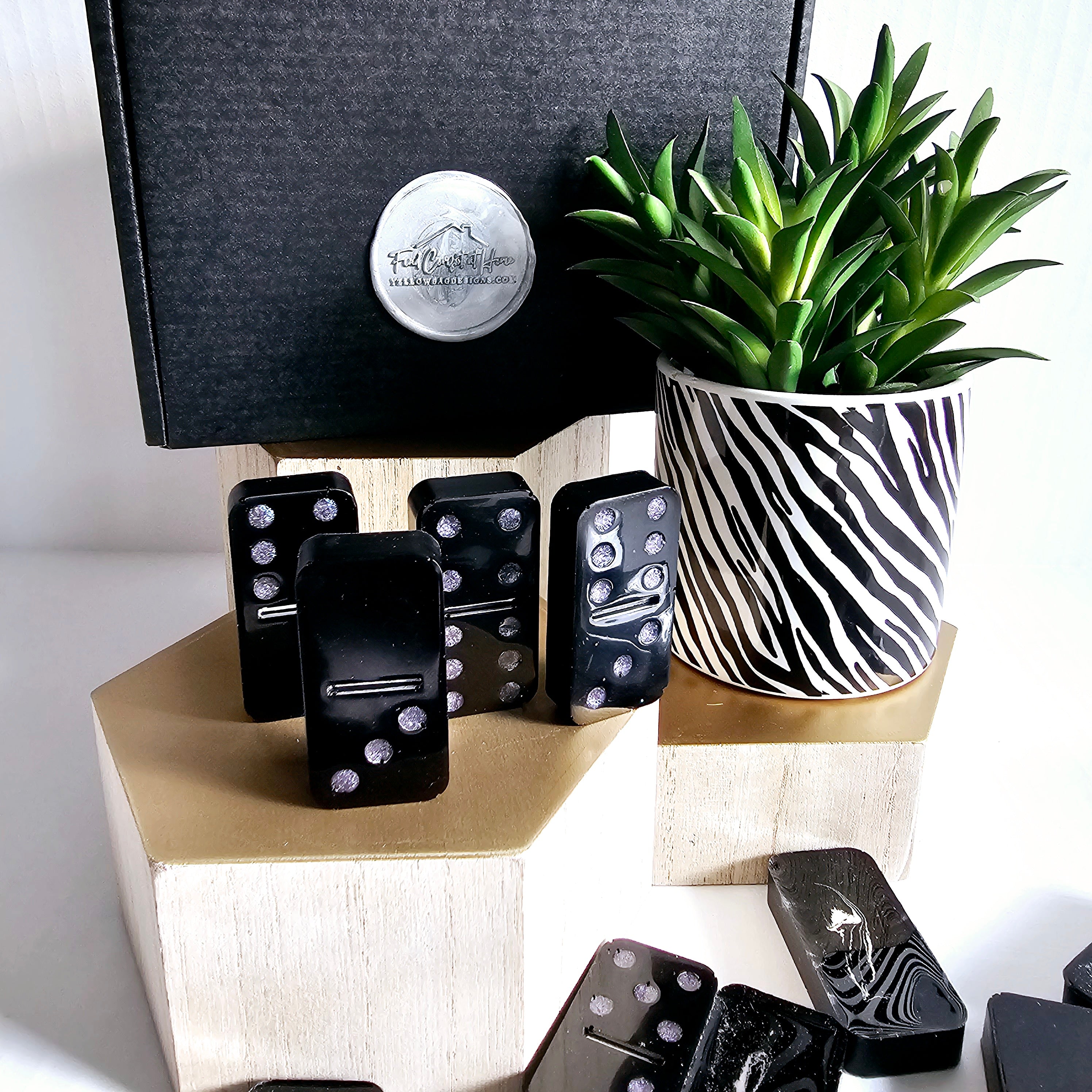 Domino Set - Abstract Black with Purple Holographic Dots