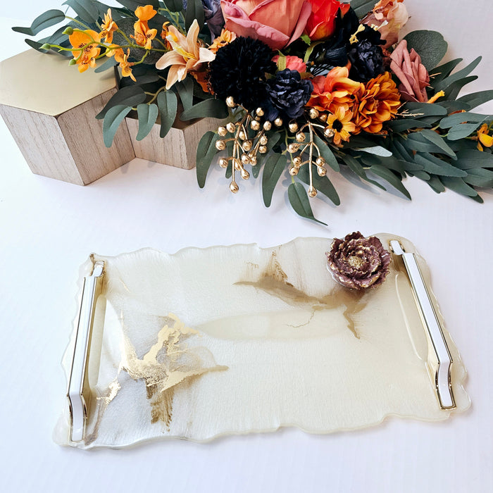 Pearl & Gold Resin Tray - Hummingbird with Peony