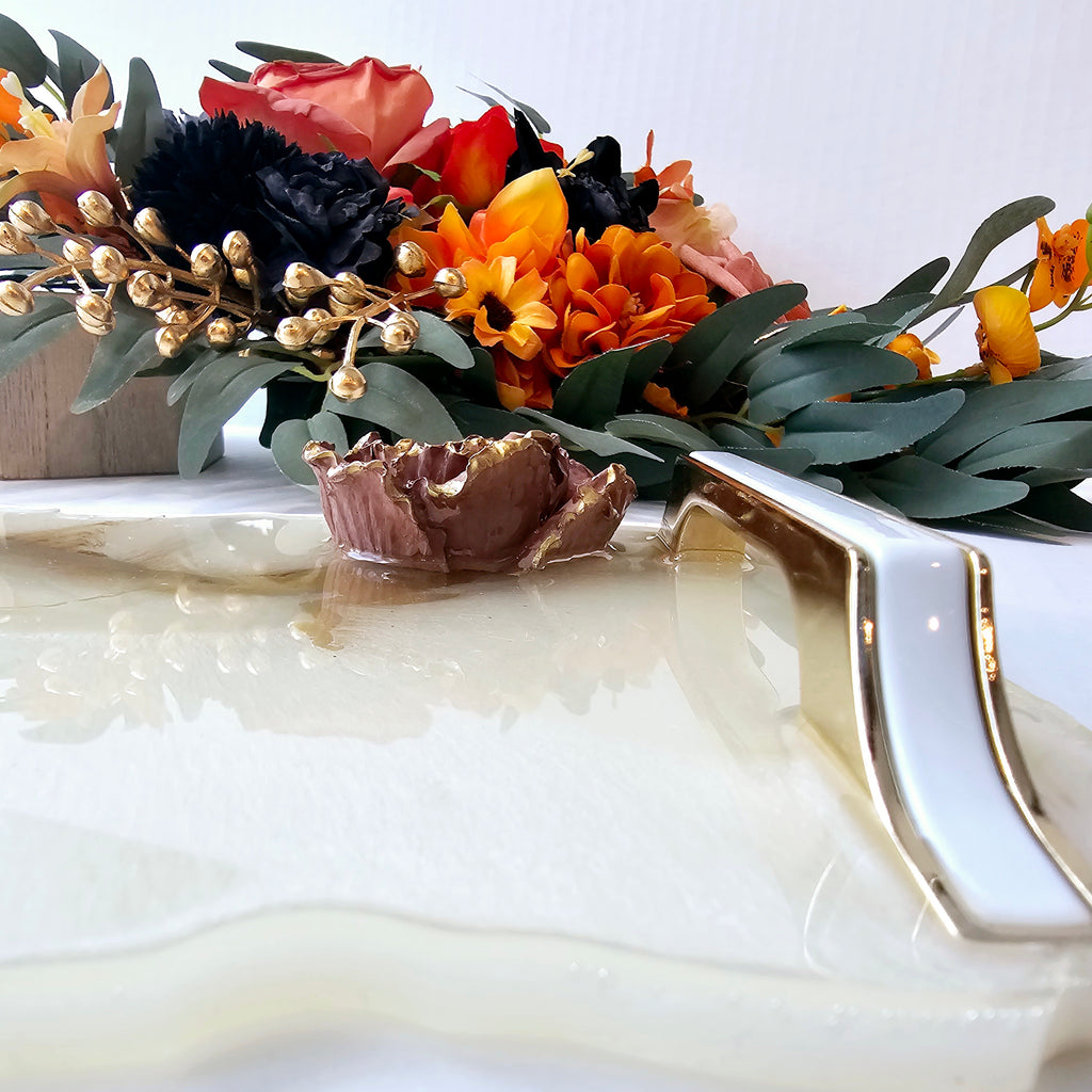 Pearl & Gold Resin Tray - Hummingbird with Peony