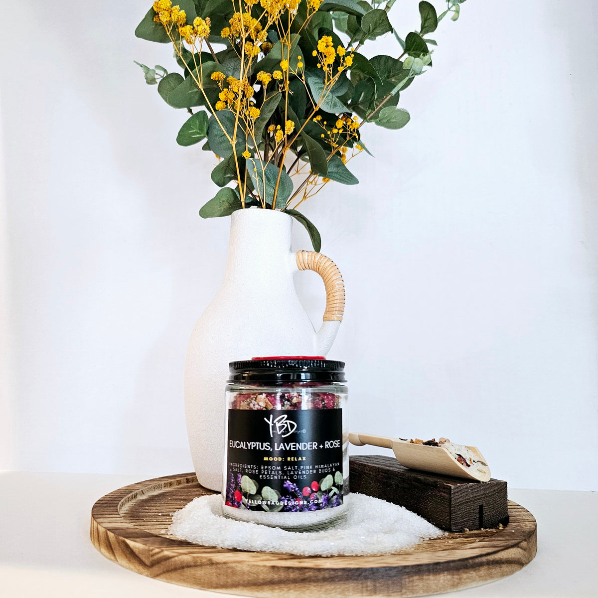 Luxury Bath Salt/Foot Soak 8oz - Eucalyptus, Lavender + Rose