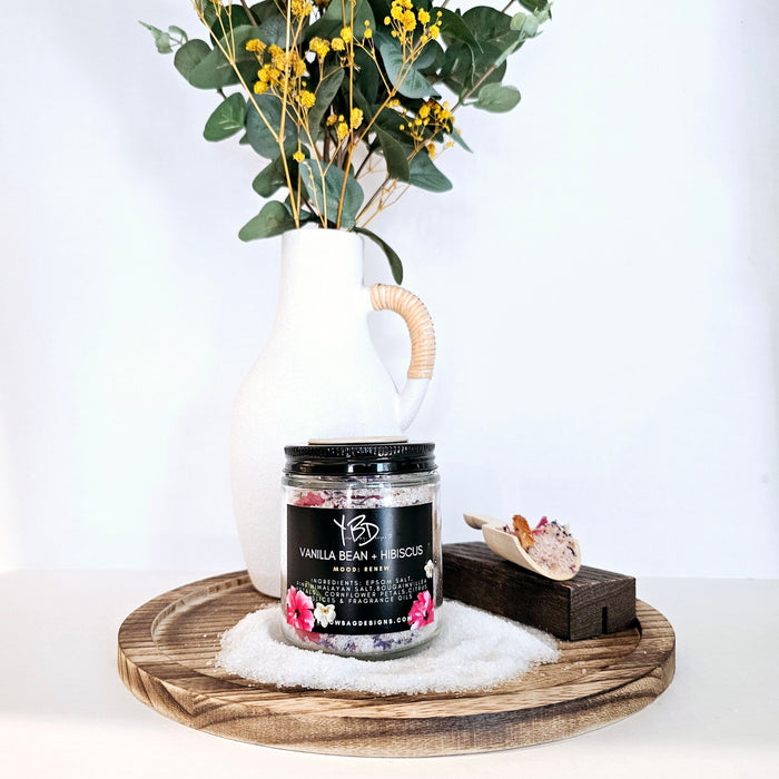 Luxury Bath Salt/Foot Soak 8oz - Vanilla Bean + Hibiscus