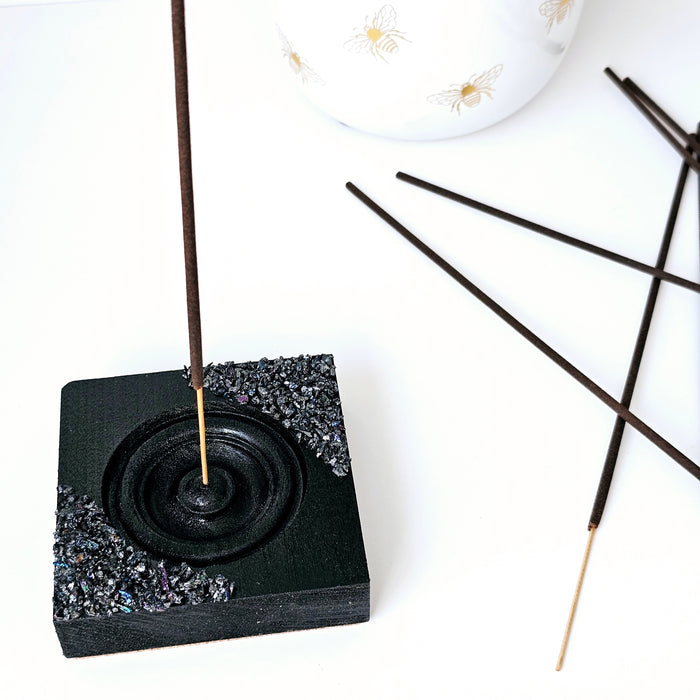 Black Iridescent Tourmaline Incense Holder