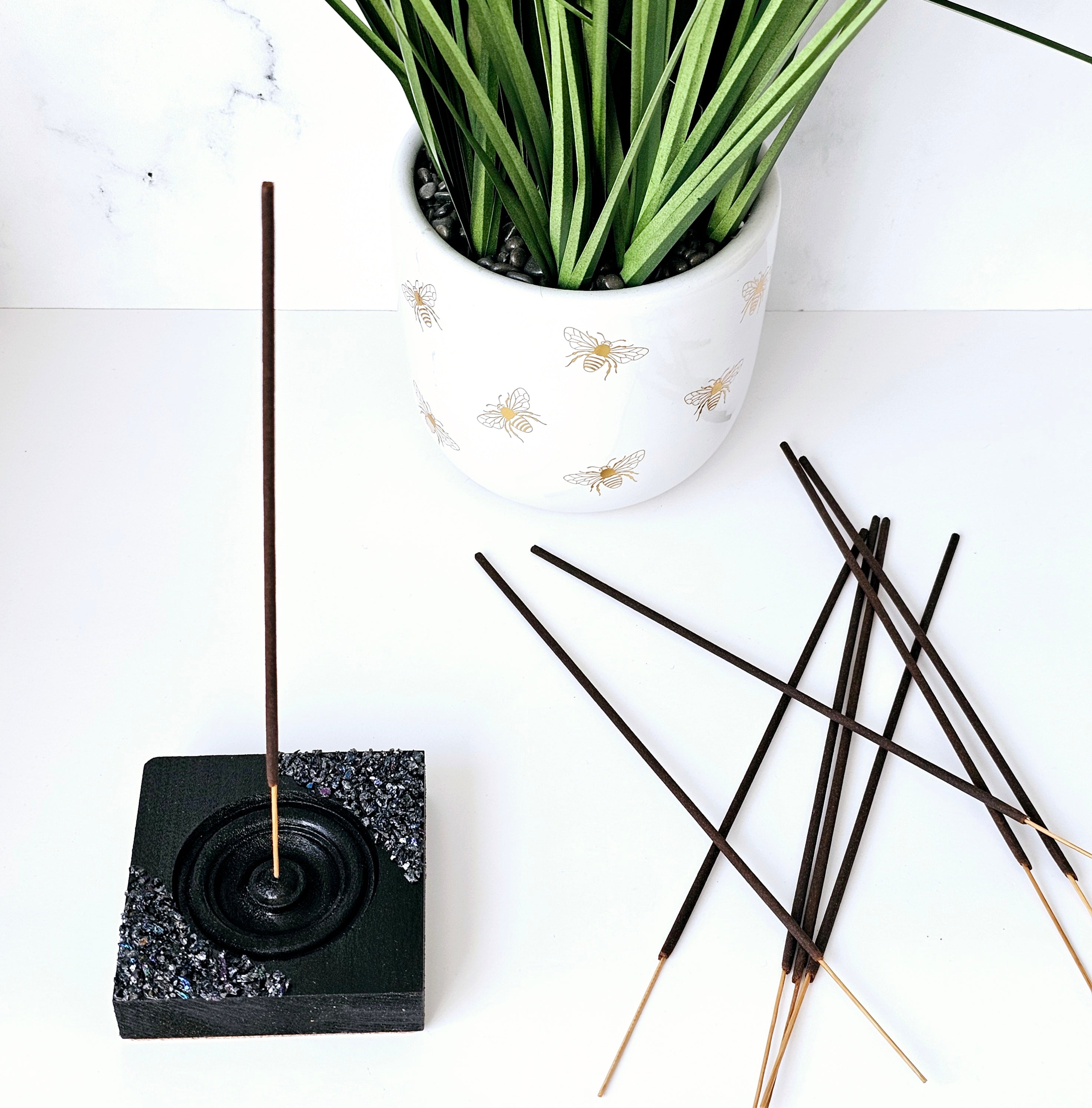 Black Iridescent Tourmaline Incense Holder