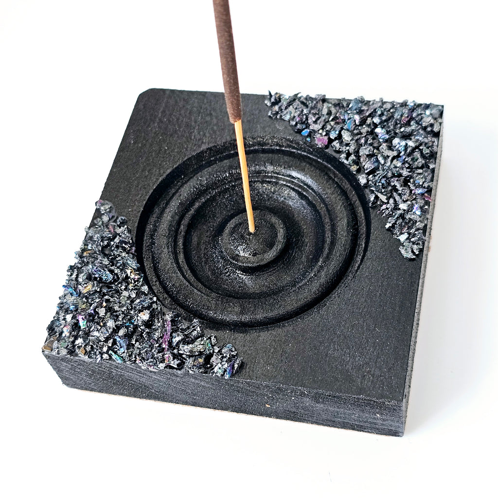 Black Iridescent Tourmaline Incense Holder