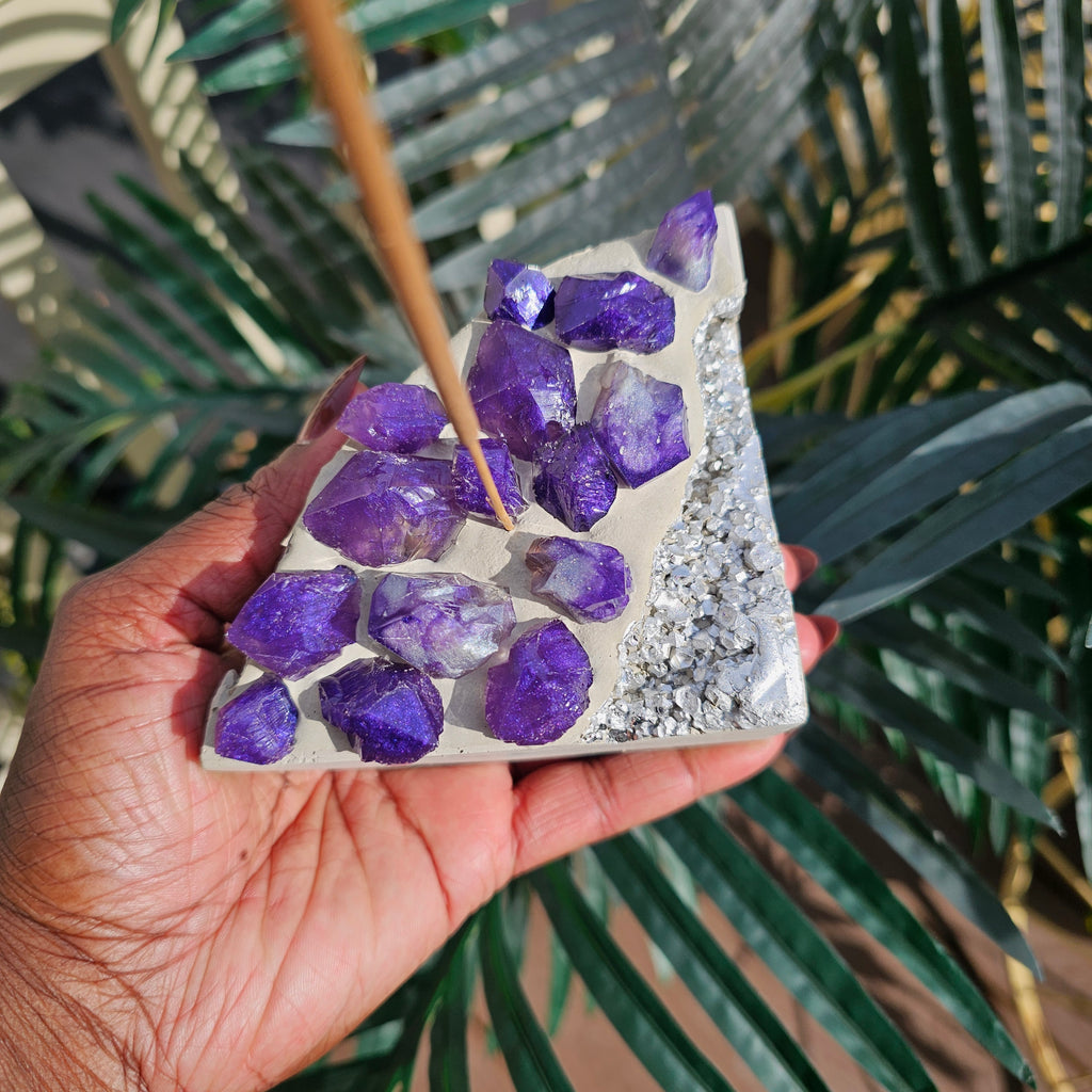 Cement Gemstone Incense Holder