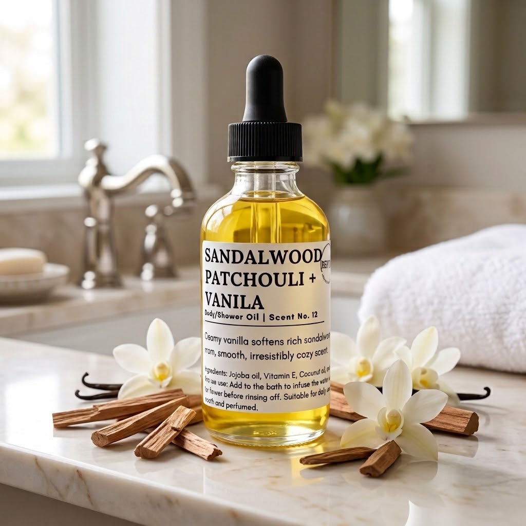 Sandalwood + Patchouli + Vanilla Bath Oil