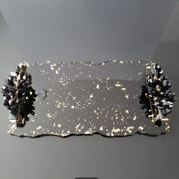 Black & Gold Flakes Resin Tray (Small) - Large Gemstones Handles