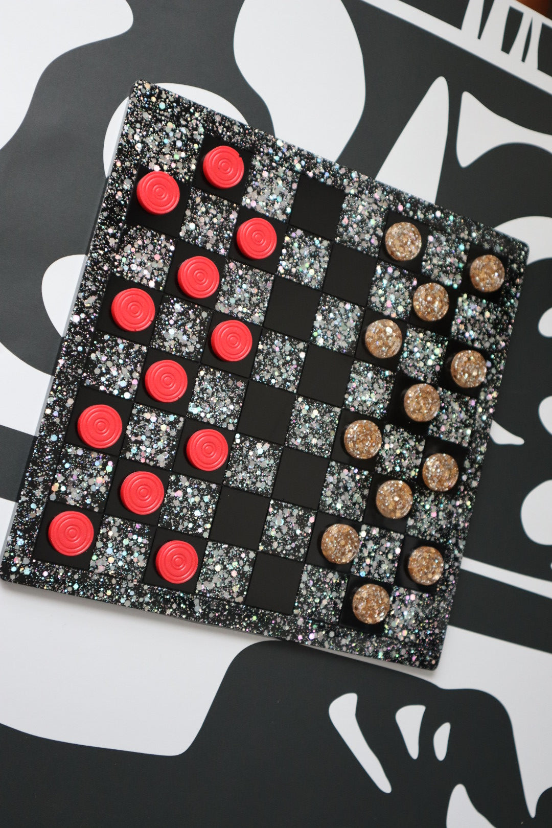 Checkers Set - Black/Holographic Glitter