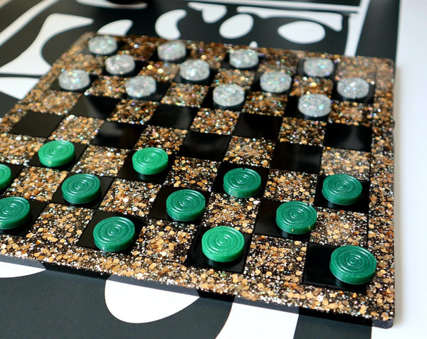 Checkers Set - Black/Gold Glitter