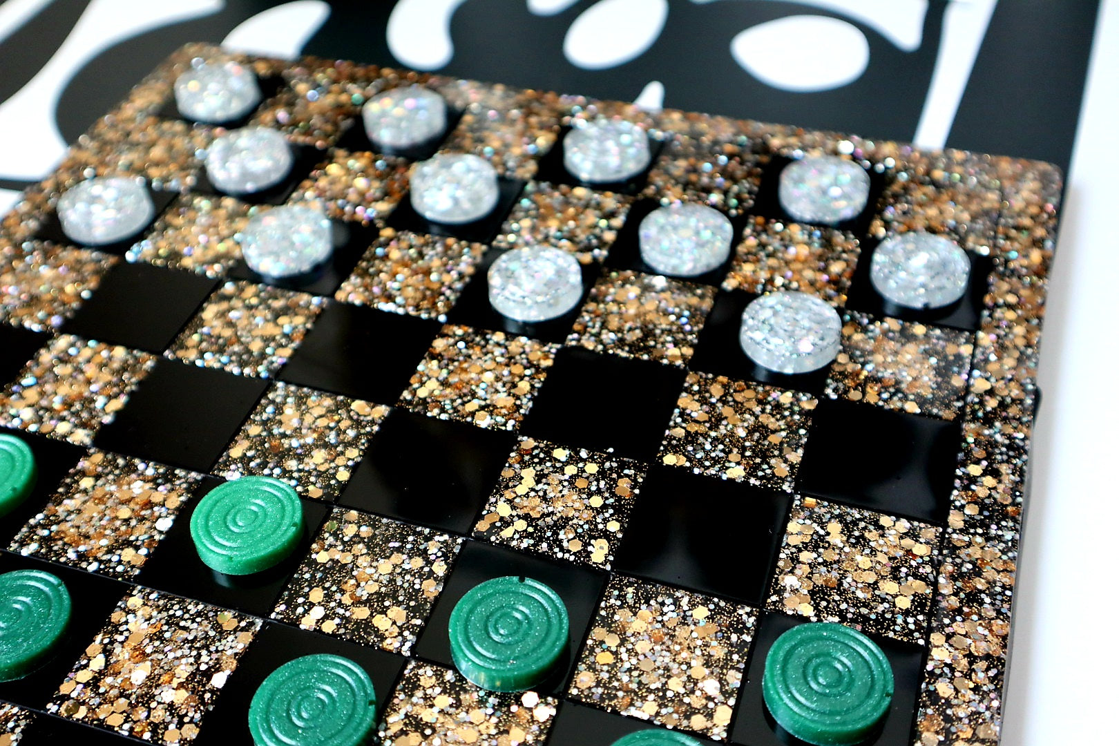 Checkers Set - Black/Gold Glitter