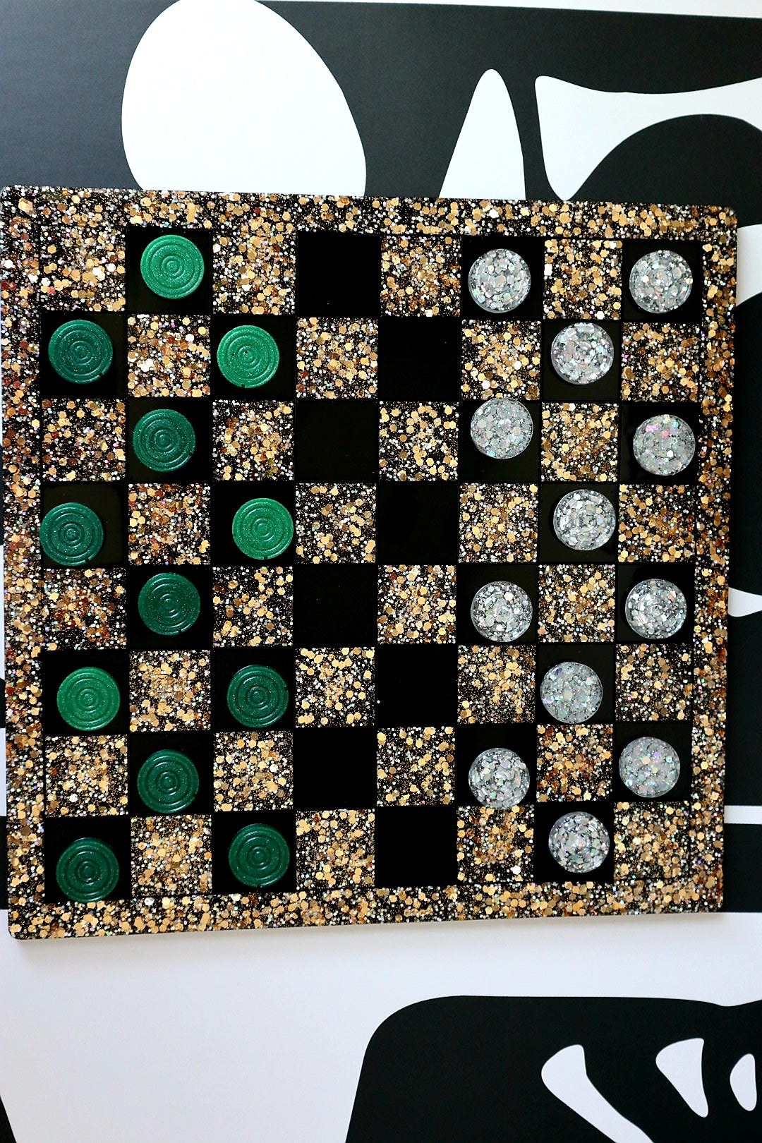 Checkers Set - Black/Gold Glitter