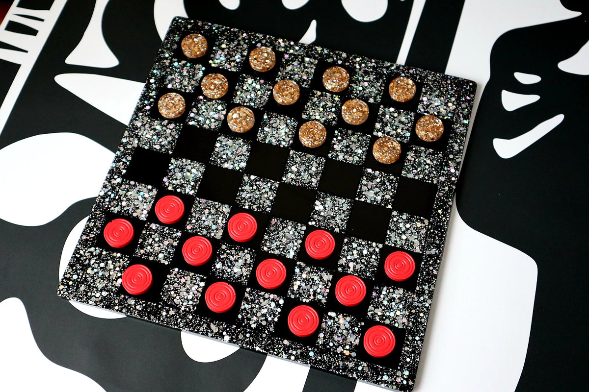 Checkers Set - Black/Holographic Glitter
