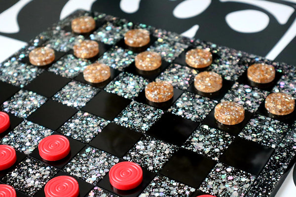 Checkers Set - Black/Holographic Glitter