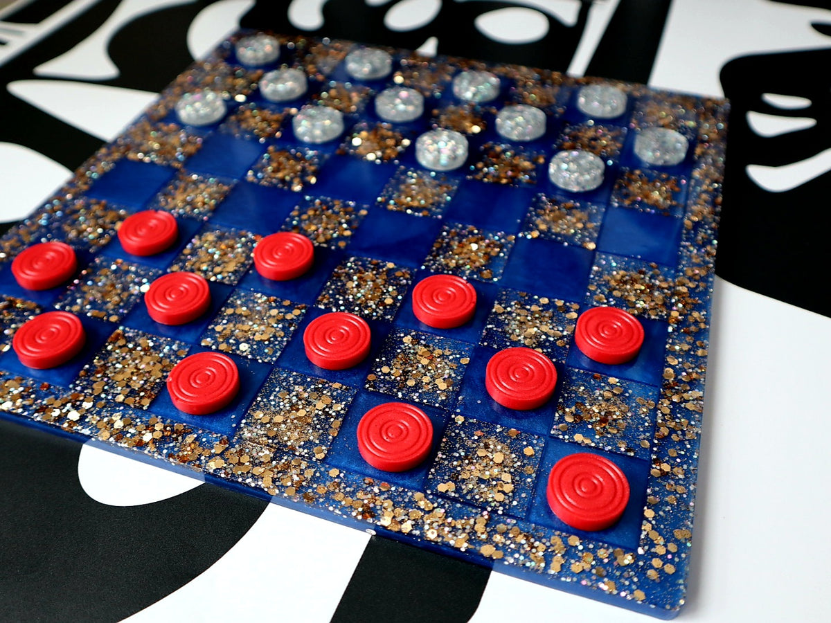 Checkers Set - Blue/Gold Glitter