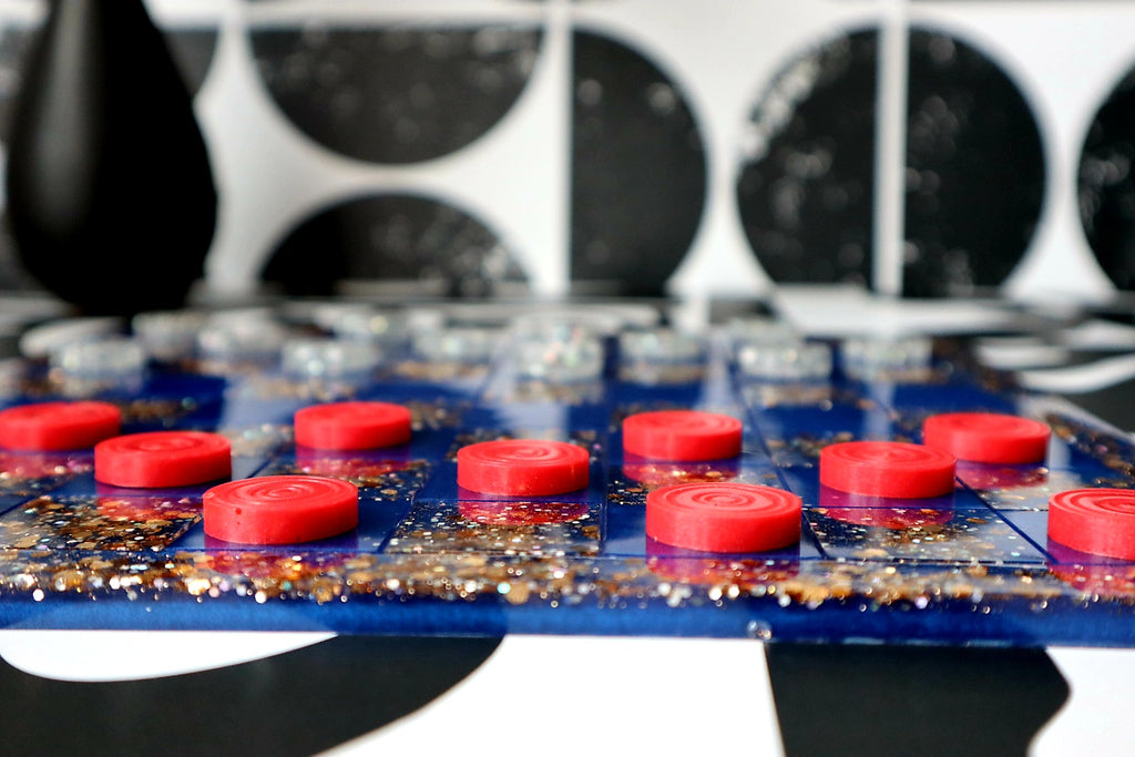 Checkers Set - Blue/Gold Glitter