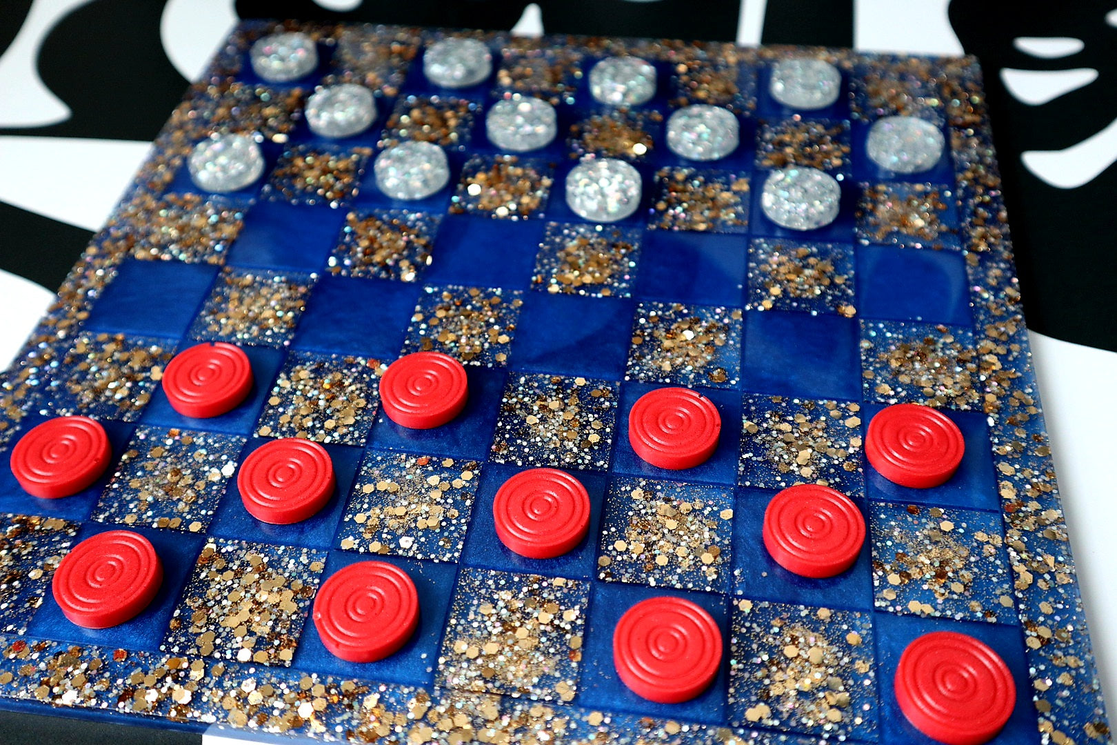 Checkers Set - Blue/Gold Glitter