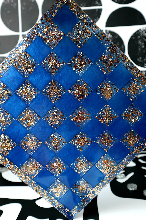 Checkers Set - Blue/Gold Glitter